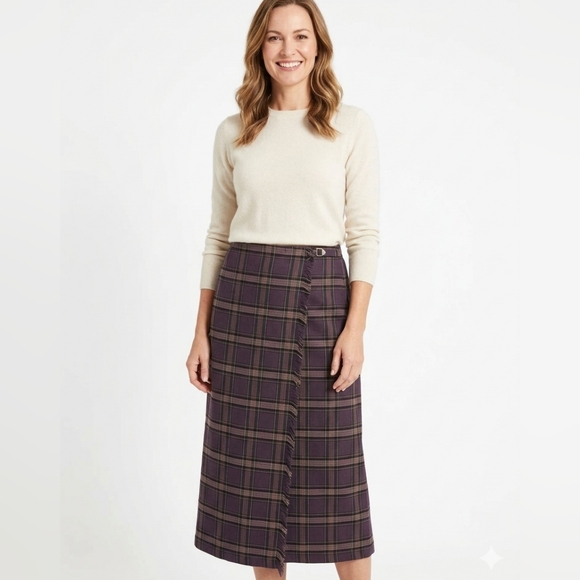 Vintage Dresses & Skirts - Vintage wrap plaid maxi skirt rayon purple brown small